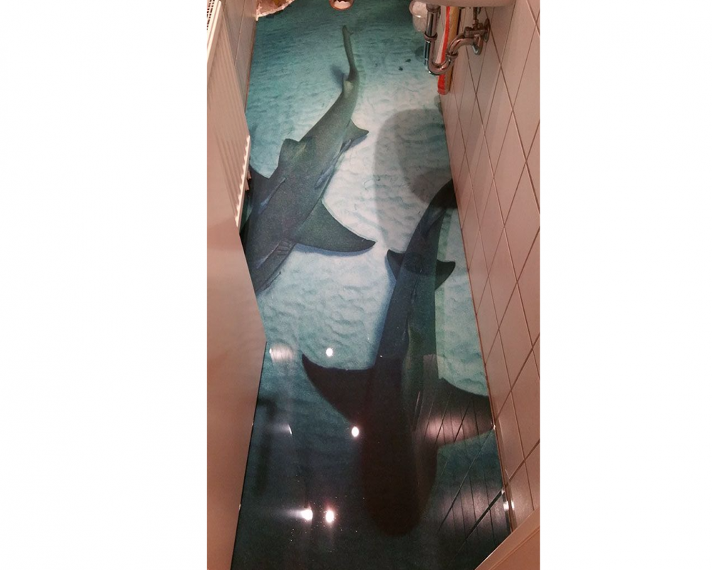 Innenausbau Tino Knopp 3D Fußboden, Haie an der Wasseroberfläche